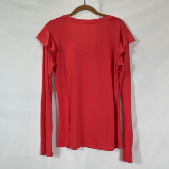Sundry Long Sleeve Tee T-shirt Size 3 Ruffle Shoulder Coral Color EUC - Picture 4 of 8